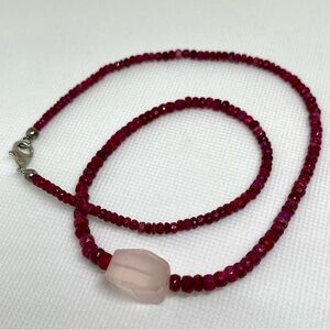 NIB❣️925 Real Ruby Gemstone Real Pink Rose Quartz Necklace❣️